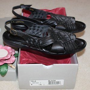 Black leather huarache  "tela" sandal by Softspots 9 N